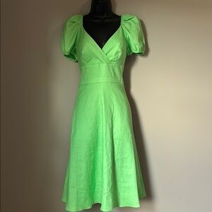 J. Crew Green Puff Sleeve A-Line Midi Dress